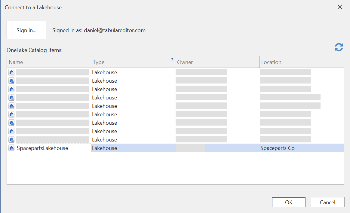 Import Table Wizard Select Lakehouse